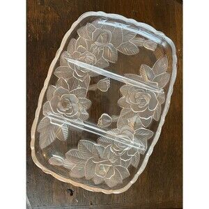 Rectangle Flower Etched Glass Serving Dish